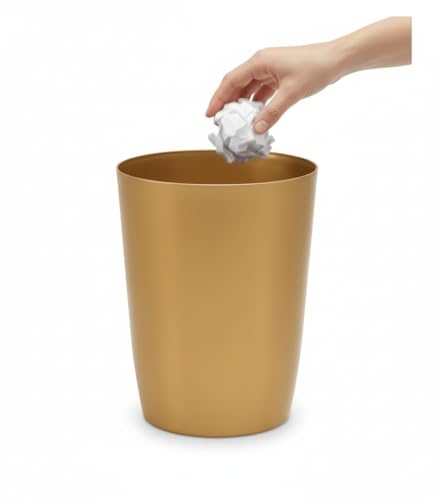Mini Waste Basket - Durable Small Plastic Garbage Trash Can Bin - Lidless Open-Top, Slim Profile for Compact Spaces - Suitable for Home, Bathroom, Office, Bedroom, Kitchen and More, Soft Brass - color: Soft Brass