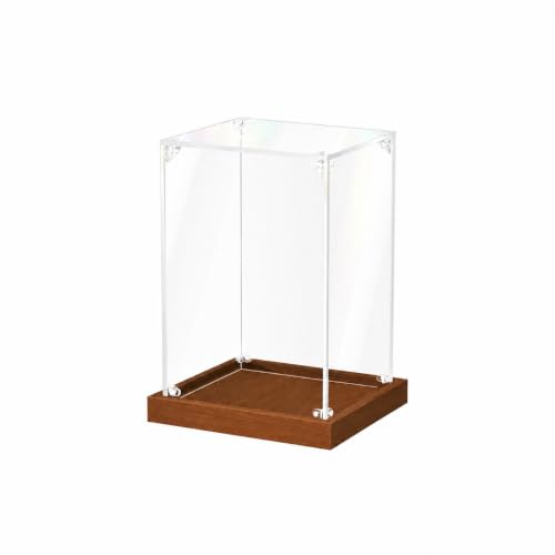 JUJOMAT Acrylic Display Case for Collectibles Clear Acrylic Display Box for Lego Action Figures Doll Hobby, Dustproof Stackable Storage Case, Assembly Required, Walnut Base (6 x 6 x 8 inches) - color: Walnut, size: 6 x 6 x 8 inches