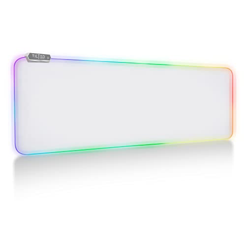 Tilted Nation Bone White Gaming Mouse Pad RGB - Large LED Mousepad - LED Desk mat with 8 Adjustable Light Modes - Non Slip Rubber Base, Easy to Clean Water Proof Surface Mat for Keyboard and Mouse - color: White