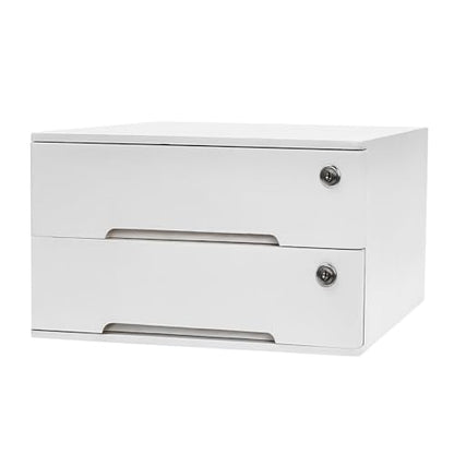 Wooden Desk Organizer with Drawers & Lock, Desktop Countertop Storage Cabinet Lockable Home Office Supplies File Tabletop Organizing Unit (2 Drawer - Modern White) - style: 2 Drawer - Modern White