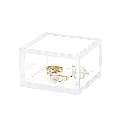 AITEE Small Acrylic Box with Lid, Clear Cube Display Case, Multi-Purpose Box Square for Holding Staples, Paper Clips, Stamps, Display in Office, Home - size: Small