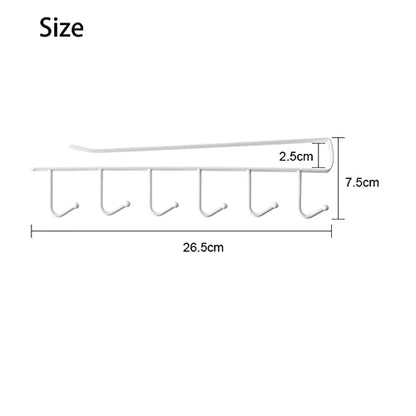 Kitchen Hook Holder Under Cupboard, Under Cabinet Utensils Hanging Hooks Rack, Drilling Free Cabinet Door Hanging Hook Rack,6 Hooks Kitchen Storage Utensil Organizer Hook Rack,2 Pack (White) - color: White 2pcs