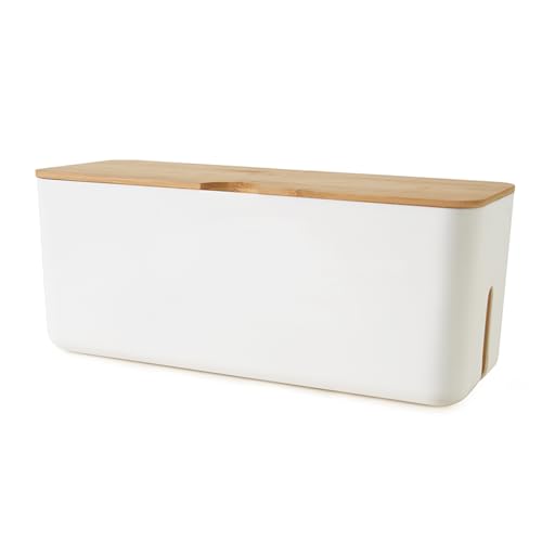 Changsuo Wall Mount Cable Management Box LargeCable Organizer Box for Extension Cord Power Stripe Surge Protector Wire Management Concealer Organizer Cover Hider for Desktop (Large, White) - color: White, size: Large Only