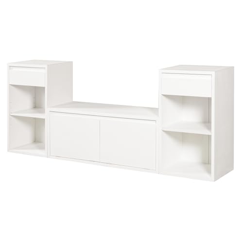 JIJIWANG 77.48" W Entryway Storage Bench with Cushion, 4-in-1 Hallway Bench with Drawers, Compartments and Open Shelves, Mudroom Bench for Shoes and Storage, White - color: White