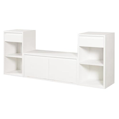 JIJIWANG 77.48" W Entryway Storage Bench with Cushion, 4-in-1 Hallway Bench with Drawers, Compartments and Open Shelves, Mudroom Bench for Shoes and Storage, White - color: White