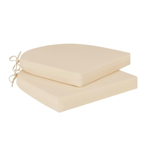 Cozyide Outdoor Chair Cushions, Waterproof Patio Seat Cushions with Adjustable Straps, Round Corner Patio Chair Cushions for Garden, Beige, 17x16x2 Inch (Pack of 2) - color: Beige, size: 17x16x2 Inch (Pack of 2)
