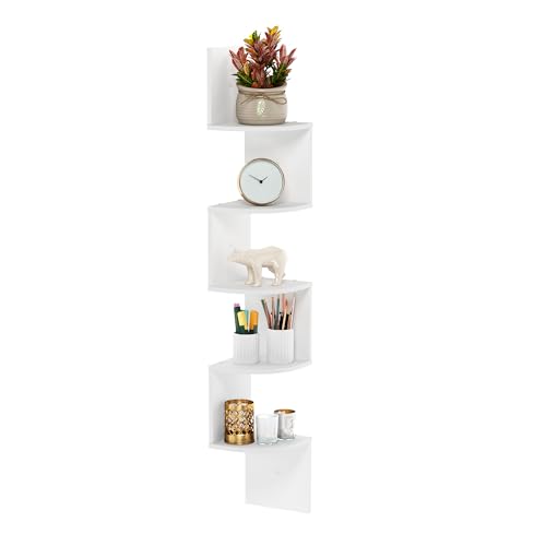 Furinno Rossi 5-Tier Wall Mount Floating Radial Corner Shelf, White - color: White