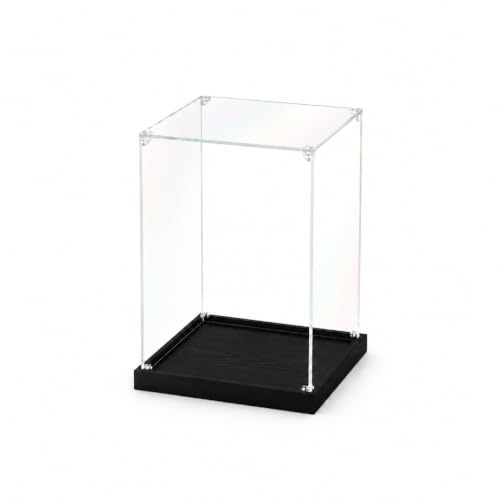 JUJOMAT Acrylic Display Case for Collectibles Clear Acrylic Display Box for Lego Action Figures Doll Hobby, Dustproof Stackable Storage Case, Assembly Required, Black Base (6 x 6 x 8 inches) - color: Black, size: 6 x 6 x 8 inches