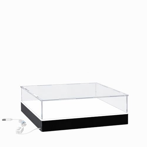 Light Up Acrylic Display Case with RGBW LED Lights, USB Powered with Switch Panel & App Control, Clear Collectible Display Box for Books, Medals, Stamps and Cards, 12x12x4 Inch - size: 12''(L) x 12''(W) x 4''(H)