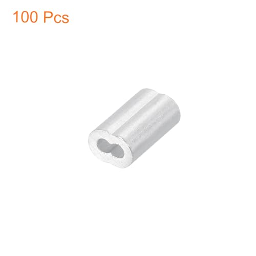 uxcell 100Pcs Aluminum Crimping Loop Sleeve for 1/32" Diameter Wire Rope, Double Ferrule Aluminum Wire Rope Sleeve for Cable Line End - size: 1/32"
