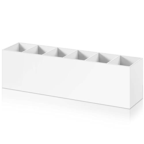 Jetec Acrylic Pen Holder 6 Compartments Makeup Brush Stationery Organizer Pencil Holder for Desk Accessories, Cosmetic Brushes, Dorm, Home, Bathroom, Kitchen, Office Supplies(White) - color: White
