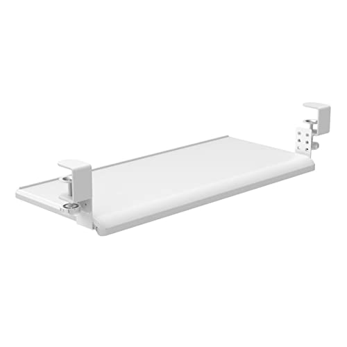 Stand Up Desk Store Large Clamp-On Retractable Adjustable Keyboard Tray | Improve Comfort While Increasing Desk Space - for Desktops Up to 1.5" Thick (33" W x 12.25" D) (White) (Large)