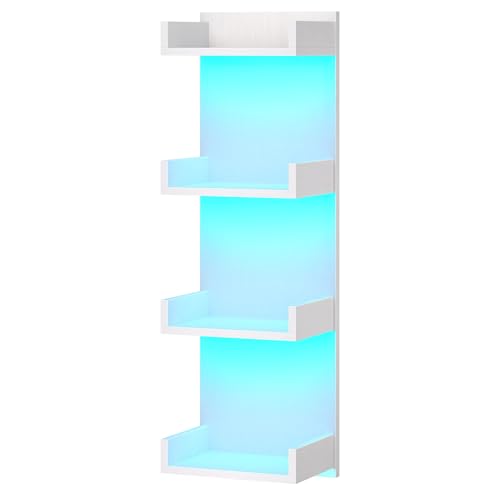 HOOBRO Floating Wall Shelves with LED Lights, Floating Shelf Wall Mounted for Storage, Vertical Display Stand, Modern Column Rack, for Bedroom, Livingroom, 4-Tier, 35.4 Inches, White, WT41DBJ01 - color: White, size: 35.4 Inches