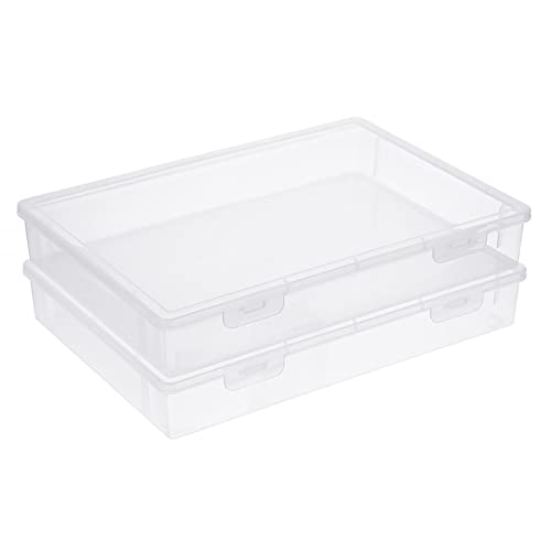 BTSKY Clear Plastic Storage Box with Flap Lid, Multipurpose Craft Organizers and Storage Box Art Supply Storage Organizer Plastic Sewing Box for Pencils Markers Notebooks A4 Files, 2 Pack Large - size: Large-2 Pack