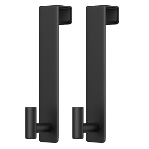 PMMASTO 10 Inch Extended Over The Door Hooks 2-Pack, Rustproof Stainless Steel Door Hanger with Non-Slip Pads for Bathroom Kitchen Entryway (Black, Fits 1-3/4" Thick Door, T Shape 2 Pack) - color: Black, size: 10 Inch-2 Pack, Fits 1-3/4" Thick Door