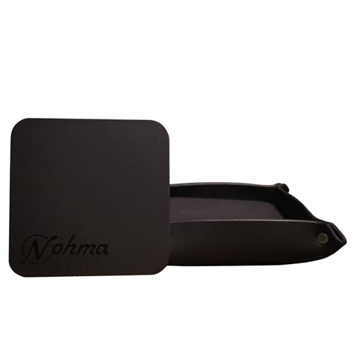 Valet Tray – Full-Grain Leather Catchall Organizer for Keys, Phone & Wallet – Rustic Nightstand & Desk Tray with Raised Sides – Handmade in USA (Black, Small Square/Coaster Set) - color: Black, size: Small Square/Coaster Set
