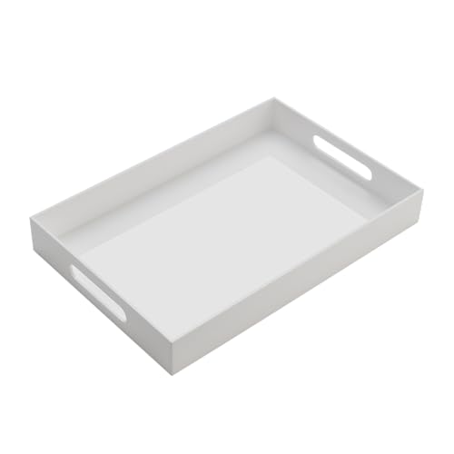 Glossy White Acrylic Serving Tray with Handles-Butler Trays for Coffee Table, Snacks,Breakfast in Bed, Kitchen Countertop,Vanity,Makeup Organizer,Ottoman (White, 10x15 Inches) - color: White, size: 15" x 10" x 2"