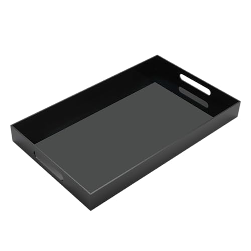 Glossy Black Acrylic Serving Tray with Handles-Butler Trays for Coffee Table, Snacks,Breakfast in Bed, Kitchen Countertop,Vanity,Makeup Organizer,Ottoman (Black, 12x20 Inches) - color: Black, size: 20" x 12" x 2"