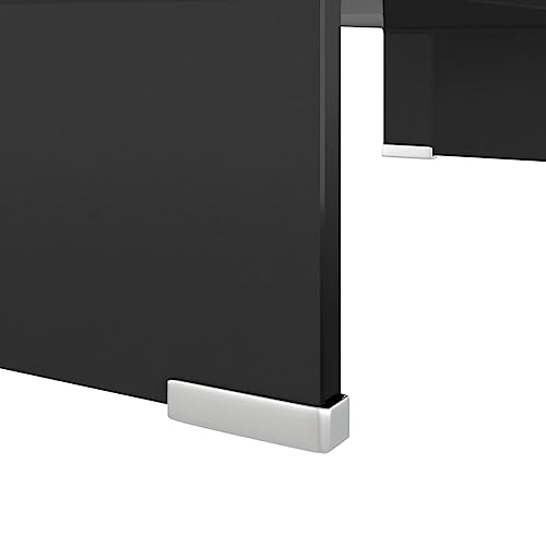 vidaXL Modern TV Stand/Monitor Riser, Tempered Glass Construction, Streamlined Black, Ideal for Television, Laptop, DVD Player - Easy to Clean, 23.6"x9.8"x4.3", Strength and Safety Borg