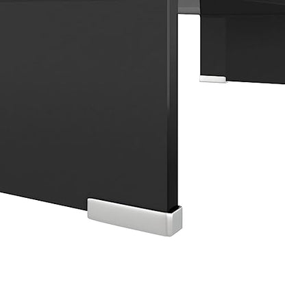 vidaXL Modern TV Stand/Monitor Riser, Tempered Glass Construction, Streamlined Black, Ideal for Television, Laptop, DVD Player - Easy to Clean, 23.6"x9.8"x4.3", Strength and Safety Borg