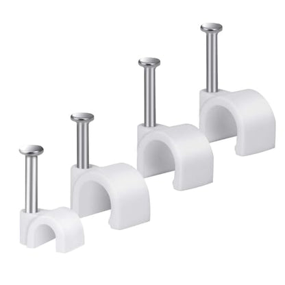 Cable Wire Clips 4mm 6mm 8mm 10mm Cable Management RG6 RG59 CAT5 CAT6 RJ45 Electrical Ethernet Dish TV Speaker Wire Cord Tie Holder Single Coaxial Nail Clamps (Pack of 400) - size: 400 Pcs
