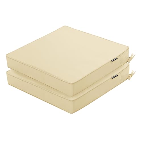 Outdoor Chair Cushions 22 x 22 Inch Water Resistant Patio Chair Cushions with Tie 3 Year Color Fastness Thick Outdoor Seat Cushion for Garden Lawn Patio Furniture Beige Set of 2 - color: Beige, size: 22*22*3 Inch (Square)