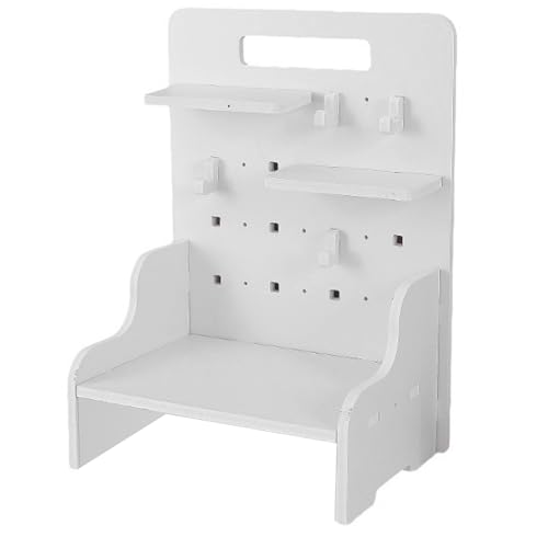 Wood Desk Pegboard Organizer, Desktop Peg Board with Hanger Hooks for Home and Office Supplies, Desktop Display Pegboard for Crafts, Keys and Small Items, Office Desk Accessories, White