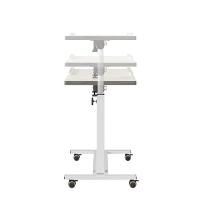 TigerDad Over Bed Table with Wheels Adjustable | Rolling Laptop Table Overbed Desk Hospital Tray Table Sofa Chair Side Table for Home Office (White) - color: White