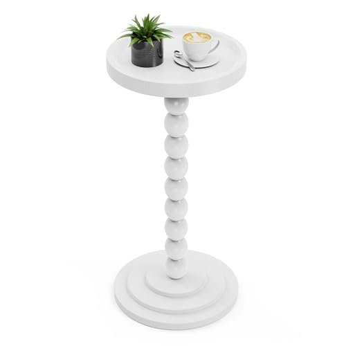 Round Wooden Side Table & Drink Table | Sturdy & Functional Mid-Century Modern Design with Solid Wood Base for Living Room, Bedroom, Office & More - color: White