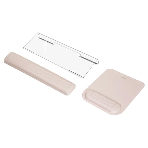 MOSISO Computer Keyboard Stand&Wrist Rest Support for Keyboard &Mouse Pad Set, Ergonomic Massage Wrist Rest Set, Easy Typing Working Acrylic Clear Stand for Office Home, Apricot - color: Apricot