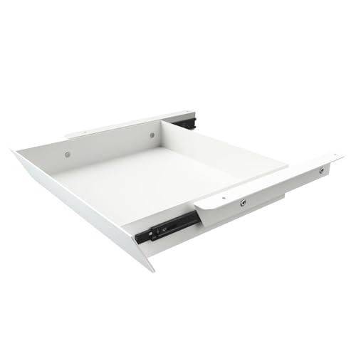 White Under Desk Mounted Sliding Drawer with 60 Degree Tilt Panel to pull out, 15'' long & 9'' deep Large Storage Organizer for Sit Stand Workstation - color: White, size: M