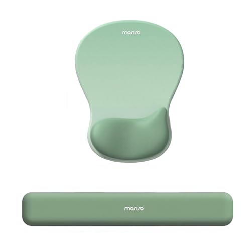 MOSISO Wrist Rest Support for Mouse Pad&Keyboard Set, Ergonomic Mousepad with Concave Curved Memory Foam, Non-Slip Base Pain Relief Comfortable Rectangular Easy Typing Pad for Home/Office, Green - color: Green