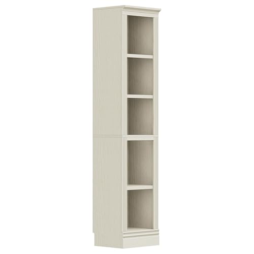 JAHRSTIM Halston Bookshelf, 5-Tier Tall Narrow Storage Shelf, Slim Adjustable Open Shelving Unit for Living Room Bathroom Home Office Bedroom, Modular Bookcase, Cream - color: Cream, size: Narrow w/o Doors