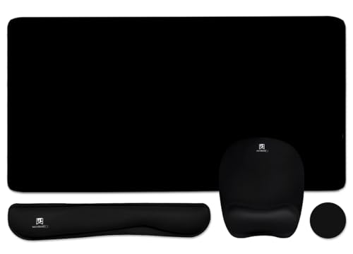 Keyboard Wrist Rest Large Mouse Pad Wrist Support for Computer, 4 in 1 Memory Foam Keyboard Pad Desk Mat Ergonomic Hand Rest Wrist Cushion for Home Office Gaming-Black - color: Black