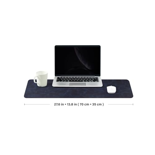 Distressed Leather Desk Mat - Non-Slip PU Desk Pad for Office and Home - Desk Organization and Accessories - Ideal for Large Mouse Pad and Desk Mats on Top of Desks(Navy Blue,27.6"x 13.8") - color: Navy Blue, size: 27.6" x 13.8"