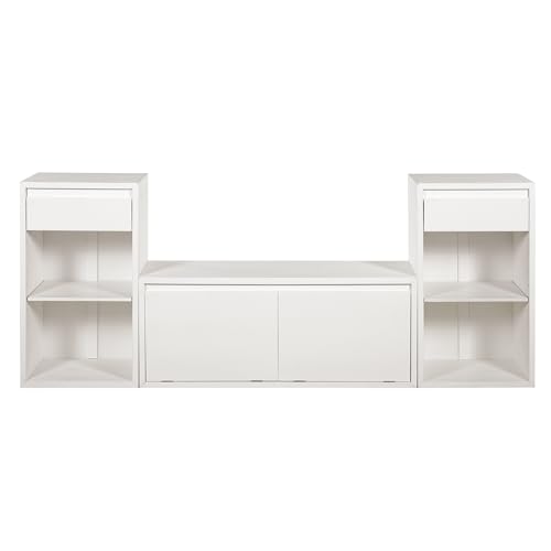 JIJIWANG 77.48" W Entryway Storage Bench with Cushion, 4-in-1 Hallway Bench with Drawers, Compartments and Open Shelves, Mudroom Bench for Shoes and Storage, White - color: White