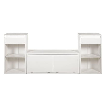 JIJIWANG 77.48" W Entryway Storage Bench with Cushion, 4-in-1 Hallway Bench with Drawers, Compartments and Open Shelves, Mudroom Bench for Shoes and Storage, White - color: White