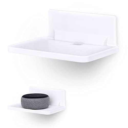 BRAINWAVZ 6.7" Adhesive Floating Wall Shelf for Small Speakers, Deco, Plants, Baby Monitors, Toys, Bathroom, Kitchen & More, Easy to Install, No Screws & Mess, 6.7” x 4.1 (SHELF200-White) - color: White