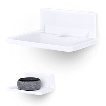 BRAINWAVZ 6.7" Adhesive Floating Wall Shelf for Small Speakers, Deco, Plants, Baby Monitors, Toys, Bathroom, Kitchen & More, Easy to Install, No Screws & Mess, 6.7” x 4.1 (SHELF200-White) - color: White