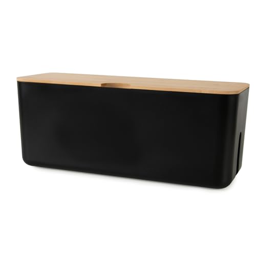 Changsuo Wall Mount Cable Management Box Large Cable Organizer Box for Extension Cord Power Stripe Surge Protector Wire Management Concealer Organizer Cover Hider for Desktop (Large, Black) - color: Black, size: Large Only