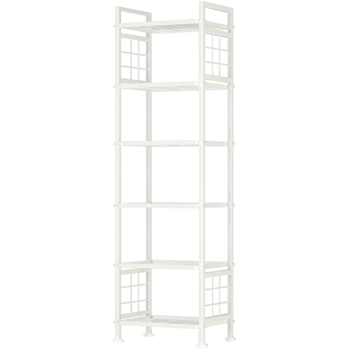 GIOTORENT 6-Wire Standing Storage Shelves, Metal Shelving Unit Pantry Rack for Laundry Kitchen Bathroom Organizer(White) - color: White, size: 12.7D x 16.9W x 65.1H (6Tier)