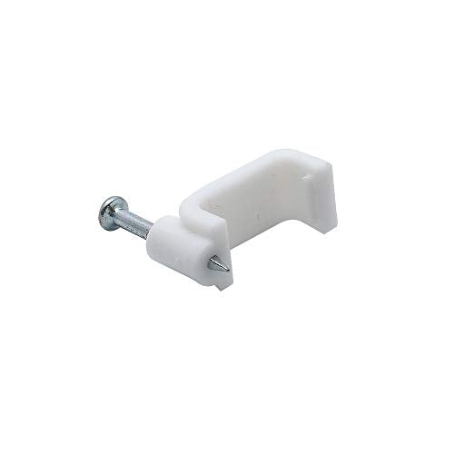 100pcs 14mm Flat Ethernet Cable Wire Clips Single Coaxial Cable Clamps with Nail for Cable Management(White) - color: White, size: 0.55“/14mm,100pcs