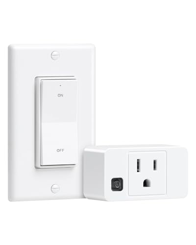Remote Control Outlet, Decorator Rocker Wall Switch, 200FT Long Range Wireless Light Switch, Mini Remote Outlet Plug, 15A/1875W High-Power for Lamps, Lights, Household Appliances, ETL Listed - size: 1 Switch + 1 Outlet