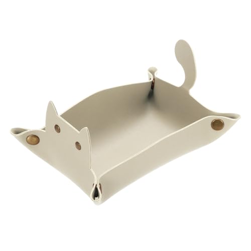 uxcell Leather Valet Tray, Folding Jewelry Tray Organizer Travel Dish Plate Desk Organizer for Women and Men Storage Jewelry Keys Wallet Coin, White - color: White
