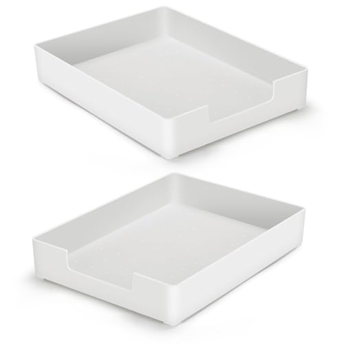 Letter-Size Tray Desk Letter Tray Paper Tray, Sturdy Heavy-Duty Plastic Printer Paper Tray, Single-Tier Stackable File Storage Organizer for Office Home (White ×2) - color: White ×2