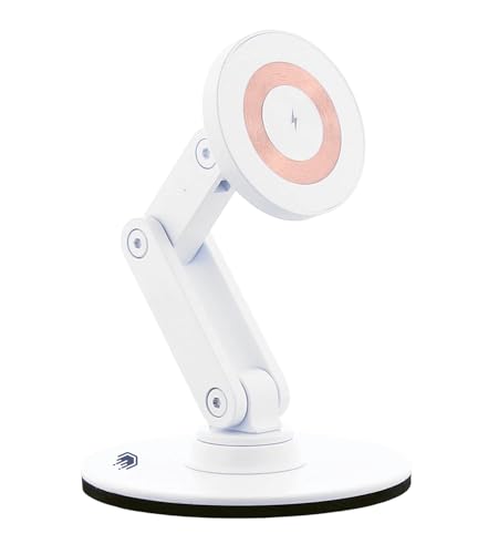 ClikDock Cell Phone Magnetic Wireless Charger Stand, 360° Spin, Aluminum Construction, Compatible with MagSafe Phones for iPhone & Andriod (White)