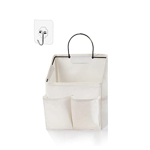 Wall Hanging Storage Bag,Wall Hanging Organizer Bags with Pockets, Wall Organizer Storage for Dormitory Bathroom Bedroom Kitchen (White 1) - color: White