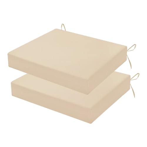 Outdoor Chair Cushions Set of 2, 18.5 x 16 Inch Patio Chair Cushions for Outdoor Furniture, Water Resistant, Non-Slip Ties (Beige) - color: 1 - Beige, size: 18.5x16x3|2 Pack