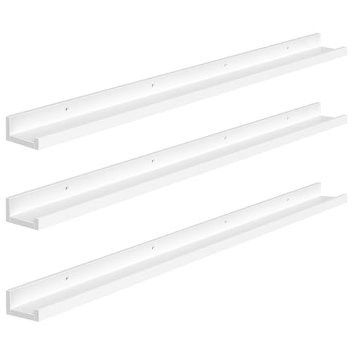 HOOBRO Floating Shelves, Wall Shelf Set of 3, 47.2 Inches Hanging Shelf with Raised Edge and Invisible Brackets, for Bathroom, Bedroom, Kitchen, Office, Living Room Decor, White WT92BJ01 - color: White, size: 47.2 Inches