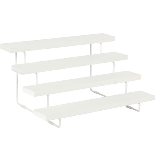 JACKCUBE Design Riser Display Shelf Stand, 4 Tier White Display Step for Amibo Funko POP Figures, Perfume, Nail Polish, Shot Glasses, Collectibles Organizer Wooden Stand Shelf for Decoration- MK921A